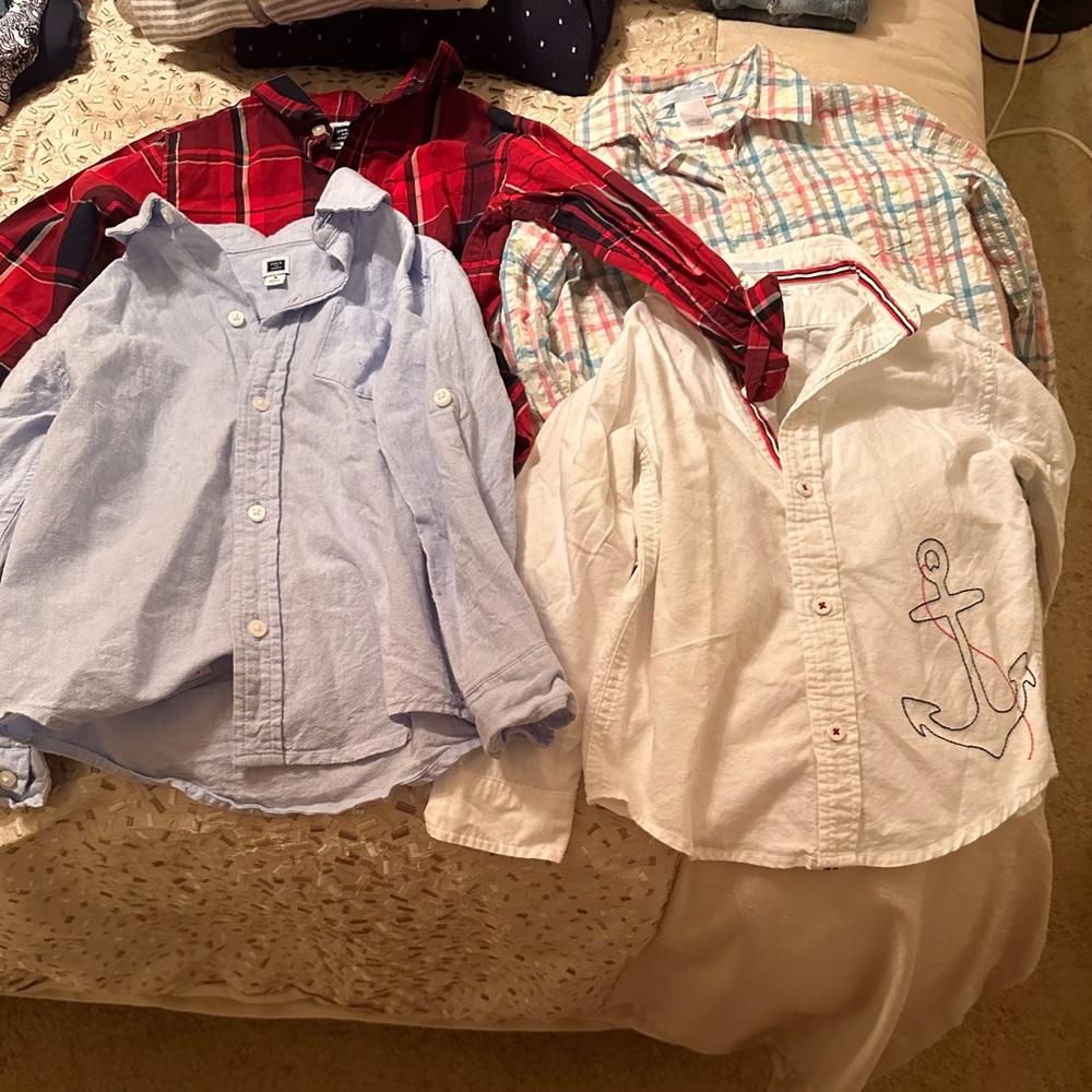 Janie and jack set of 4 button down shirts and white linen blend pants
